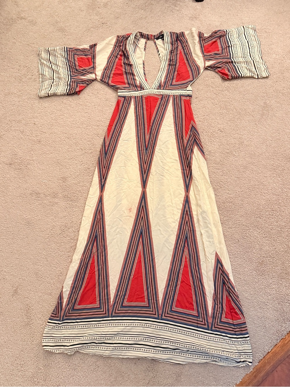 Lulu's Red & Cream Geometric Maxi Dress